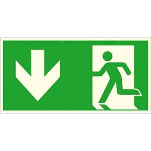 SafetyMarking señal de ruta de escape lámina salida de emergencia izquierda, hacia abajo 38.A1015 (Ancho x Alto) 300mm x 150mm ISO 70 (940910633047) - Product Image 1