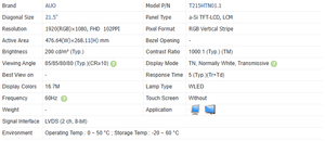 Module LCD TFT 21,5 pouces T215HTN01.1 Résolution 1920x1080 200cd/m² Interface LVDS Faible consommation d'énergie LCM - Product Image 4