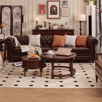 Canapé de luxe américain en cuir véritable, style vintage français, finition huile cirée, pour salon de cigares, villa, club-house, avec éponge confortable