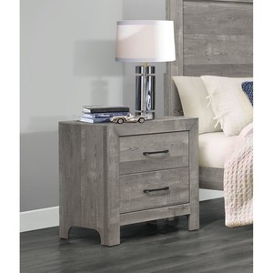 Comodino in Stile Rustico con Finitura Grigia e 2 Cassetti, Arredamento Transizionale per Camera da Letto - Product Image 2
