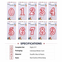 Bougie d'anniversaire à chiffres rouges sur fond blanc, de 0 à 9, pour gâteau, emballée individuellement sous blister, décoration de gâteau de fête
