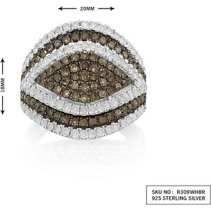 แหวนค็อกเทลออร์นาติส 1.61 กะรัตเพชรทรงกลมสีขาวแชมเปญประดับเพชรแบบ Pave Setting เงินแท้ 925 ขนาด 7.5 สำหรับผู้หญิง - Product Image 6