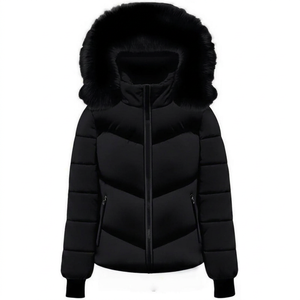 Chaqueta Larga Negra Acolchada con Cuello de Piel Sintética y Cintura Ajustable con Cordón para Mujer, Abrigo de Invierno - Product Image 1