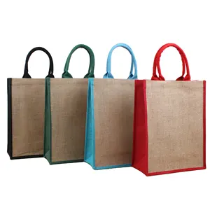 도매 저렴한 천연 재사용 및 친환경 토트 백 면 로고 황마 선물 포장 가방