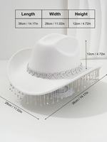 Chapeau de cowboy pour mariage et Saint-Valentin, décoré de diamants en forme de cœur et de pompons, chapeau de fête pour la mariée