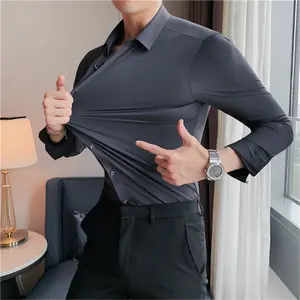 Chemise blanche d'été à manches longues pour hommes Chemise noire en soie glacée décontractée pour hommes