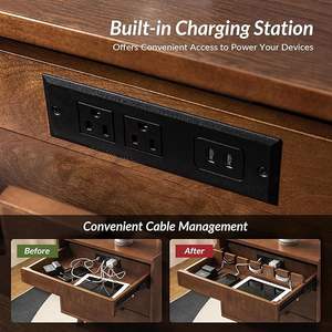 2个带充电站的抽屉床头柜，带木腿的世纪中叶现代床头柜，木质床头柜胡桃木 - Product Image 3