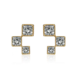 Pendientes de Diamantes Cultivados en Laboratorio de Oro Amarillo de 18K con Corte Princesa, Diseño Geométrico Cuadrado Pequeño, Estilo Lujoso y Moderno, Pendientes de Oreja con Forma de Corazón - Product Image 1