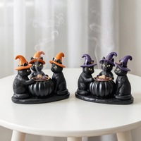Nouveau brûleur d'encens en résine en forme de chat sorcier pour Halloween, diffuseur d'aromathérapie, décoration d'intérieur, parfum pour festivals arabes du Moyen-Orient