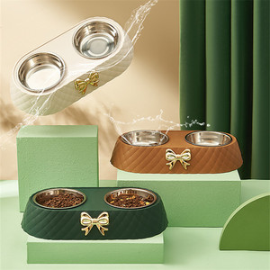 Mangkuk Makan & Minum Anjing & Kucing Ganda dengan Aksen Emas, Terbuat dari Stainless Steel yang Dapat Dilepas, Tempat Makan & Minum Hewan Peliharaan Mewah untuk Anjing & Kucing - Product Image 5