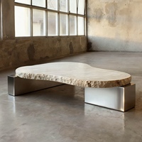 Table basse en travertin beige au design créatif et moderne avec base en acier inoxydable, niveau E0, pour salon et usage domestique