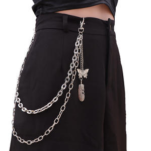 <b>Feather</b> Butterfly Tassel Pendant Double Layer Metal Trouser Chain Unisex Waist Chain Hip Hop Fashion Jewelry White K Tibetan - Product Image 1