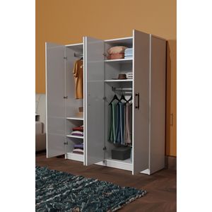 Armario Moderno Convertible Blanco de 4 Puertas, Diseño Plegable Independiente, 6 Estantes, 2 Perchas, Organizador de Almacenamiento para Dormitorio - Product Image 6