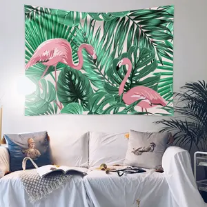 Atacado tapeçaria da suspensão de parede verde-Tapeçaria de pendurar parede peacul, folhas verdes tropicais, rosa, exótico, tropical, folhas, banana, palmeira, floral