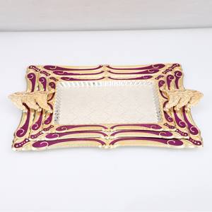 Plateau en métal gravé rectangle de style ottoman turc Plateau de service en métal écologique - Product Image 1