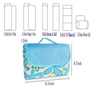 Tapis de pique-nique portable extra large écologique bleu à carreaux avec franges, style bohème vintage, lavable et imperméable pour l'extérieur - Vente en gros - Product Image 3