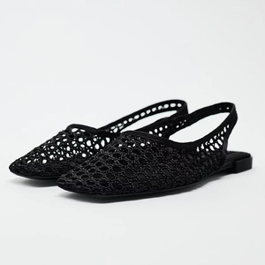 Women's Designer Casual Slip on Woven Work <strong>Slingback</strong> Sandales Femme <strong>Shoes</strong> Mesh Square Toe Ballet <strong>Flat</strong> Sandals for Ladies - Product Image 1
