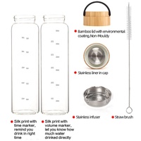 Botol Air Kaca Borosilikat Tinggi 34 OZ dengan Infuser Stainless Steel, Tutup Bambu, dan Sarung Kain 500ml untuk Dewasa, Olahraga, Perjalanan, Ramah Lingkungan