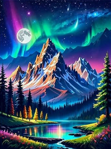 Kits de Pintura de Diamantes con Diseño de Aurora, Luna, Montaña, Árboles y Paisajes, para Adultos, Arte Moderno para Pared - Product Image 3
