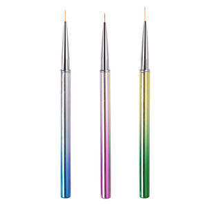 Lot de 3 pinceaux à ligne fine colorés pour nail art, en nylon et plastique, avec manche en bois et manche métallique illusion. - Product Image 2