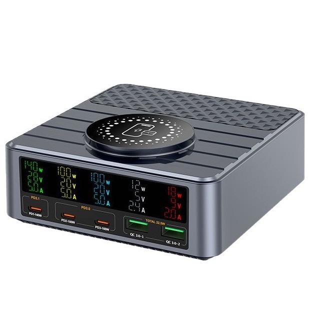High-Power 240W Laptop PD3.1 Fast Charger 140W GaN Technology Mobile Devices Wireless Charging Station Desktop Type Type-C+USB
