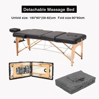 Table de massage multifonctionnelle portable pliable en 3 sections, style thaïlandais et coréen, en bois, pour soins par ventouses, SPA corporel et tatouage, avec hauteur réglable