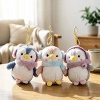 Porte-clés pingouin mignon en peluche de 4 pouces, animal en peluche doux en coton PP, avec écouteurs brodés, breloque légère pour sac, accessoires pour machine à griffes