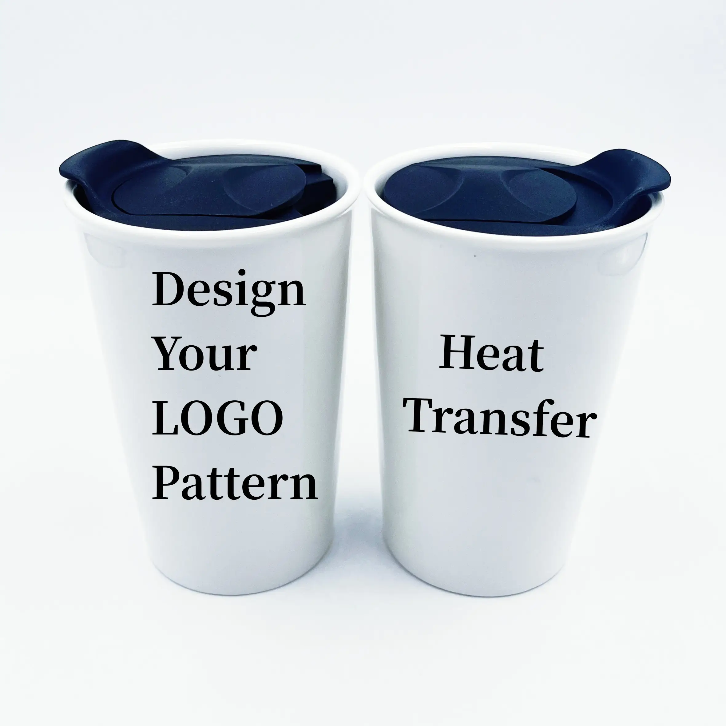 Double-layer anti-scalding and heat insulation ceramic coffee cup custom heat transfer logo pattern sublimation mug with lid