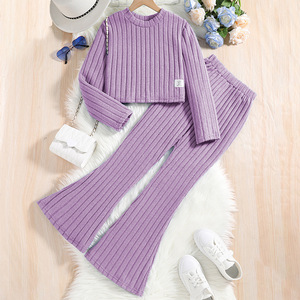Vente en gros d'ensemble de vêtements d'automne et de printemps pour adolescentes, nouvelle mode décontractée 2024, ensemble chemise à manches longues et pantalon à jambes évasées - Product Image 1