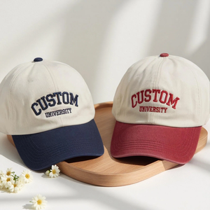 Casquettes de baseball non structurées à 6 panneaux bicolores en sergé 100 % coton avec logo brodé personnalisé, profil moyen, pour l'extérieur - Product Image 2