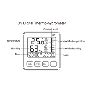 Termómetro Higrómetro Digital para Interiores D5, con Calibración, Registros de Máxima y Mínima, Comodidad, Retroiluminación, Fecha y Reloj - Product Image 6