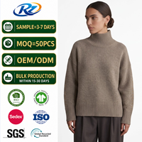 Pull col roulé sur mesure pour femme 100 % pure laine, tricoté sur mesure, coupe oversize à épaules tombantes, élégant, épais et chaud pour l'hiver