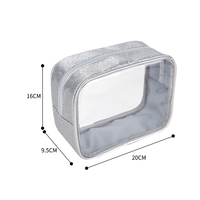 Pochette et sac de maquillage transparents pour femmes, personnalisés, à paillettes argentées, en PVC, avec fermeture éclair, portables, pour les voyages