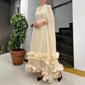 AIMEISI New Fashion Office irregolare unico scialle con bordi a fungo arruffato <span class=keywords><strong>Oversize</strong></span> abito lungo <span class=keywords><strong>abiti</strong></span> musulmani per donna - Product Image 1