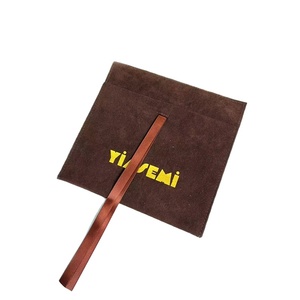 Pochette à bijoux en suède marron foncé à rabat, petit format, prix d'usine, pochette de luxe en velours avec lien en ruban - Product Image 6