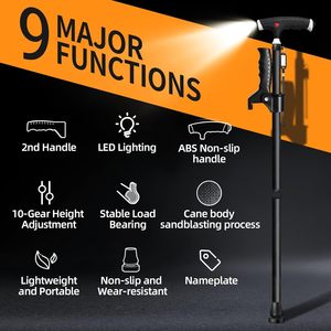 Đi bộ mía cho phụ nữ gấp mía cho nam giới với đèn LED Quad mía với cơ sở ổn định Trọng lượng nhẹ và có thể điều chỉnh đi Bộ thanh - Product Image 2