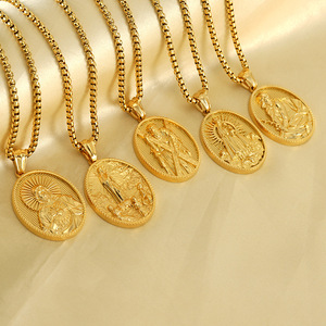 Collares de Acero Inoxidable con Colgante de la Virgen María y Jesús, Joyería de Moda Religiosa Cristiana con PVD de 18K para Mujer y Hombre - Product Image 3