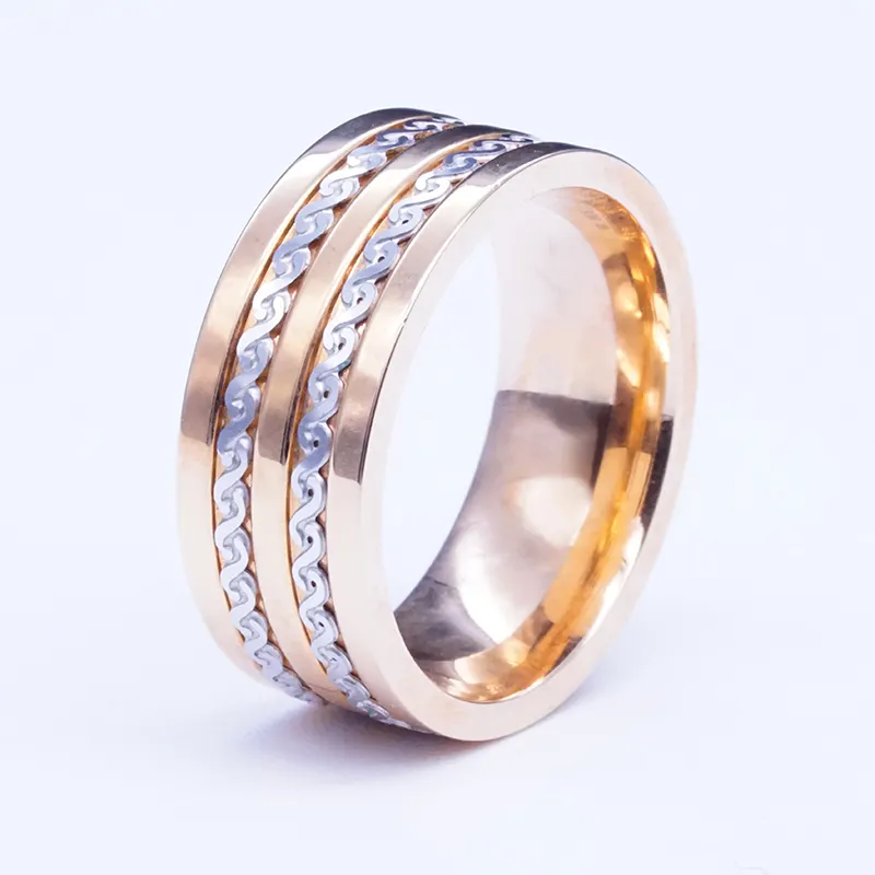 Men Stainless Ring 18k Gold-tone Fashion Design Double Twist Mens Stainless Steel Ring