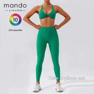 Conjuntos de Yoga de 2 Piezas con 25% Spandex para Mujer, Bra Deportivo con Frente Cruzado y Leggings de Cintura Alta Ajustados, Ropa Deportiva Sexy para Gimnasio - Product Image 2
