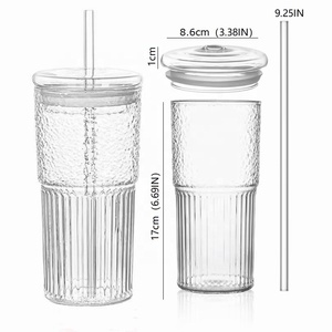 Gobelet personnalisé en verre borosilicate de 600 ml avec couvercle et paille, style <span class=keywords><strong>vintage</strong></span>, compatible lave-vaisselle et <span class=keywords><strong>micro</strong></span>-ondes, grande capacité pour Boba/jus - Product Image 3