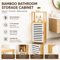 Armoire de salle de bain à 2 niveaux Organisateur de salle de bain en bambou avec porte Étagère de rangement Armoire