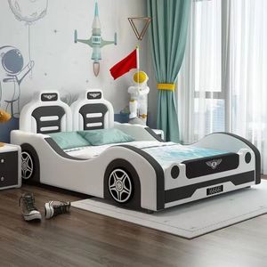 <span class=keywords><strong>Letto</strong></span> per Bambini Minimalista in Legno Massello a Forma di Auto da Corsa con Rivestimento in Pelle PU e Vano Portaoggetti, <span class=keywords><strong>Letto</strong></span> <span class=keywords><strong>Matrimoniale</strong></span> di Lusso per Ragazzi con Luci e Suoni - Product Image 3