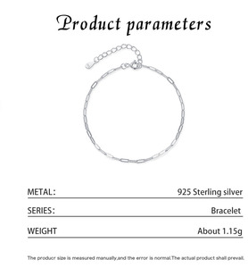 S925 Silver Classic Paperclip Chain <b>Bracelet</b> <b>Adjustable</b> Silver Tone Rectangular Link <b>Bracelet</b> for Daily Wear and Layering - Product Image 2