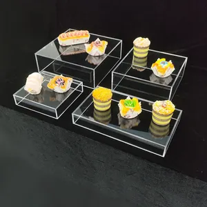 Suporte de buffet de casamento em acrílico branco retangular personalizado conjunto de exposição de buffet de comida em acrílico branco