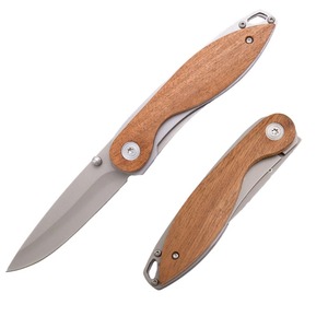 Outdoor Folding Caça Faca De Madeira De Aço Inoxidável Handle Camping Survival EDC Pocket Knife Customizável OEM Gravado A Laser - Product Image 1