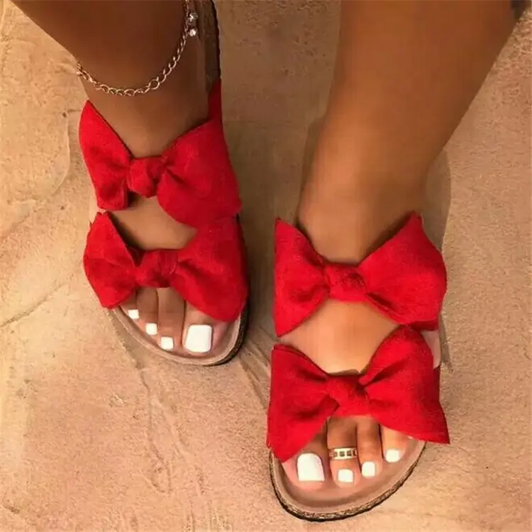 Sandales plates rouges pour homme, chaussures de marche, à nœud papillon, nouveau design,