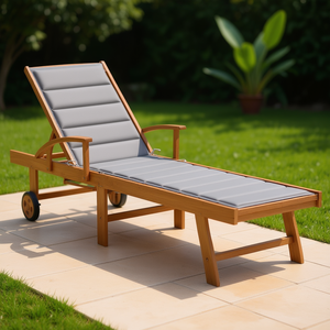 Tumbona de Madera de Teca Gris con Respaldo Multiposición, Silla Reclinable para Patio Exterior con Cojín, Diseño Contemporáneo - Product Image 2