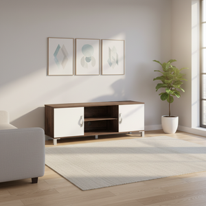 ชั้นวางทีวีสไตล์มินิมอลสีน้ำตาลขาวรุ่นโมเดิร์นซานเรโม พร้อมที่เก็บของ ผลิตจากไม้ปาร์ติเคิลบอร์ดคุณภาพสูง เหมาะสำหรับทีวีขนาด 65 นิ้วขึ้นไป - Product Image 5