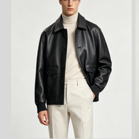 Veste en cuir de daim véritable noire pour homme, veste bomber classique, logo personnalisé pour les acheteurs en gros et les importateurs