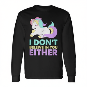 T-shirt a maniche lunghe con stampa Unicorn I Don't Believe In You, taglia per adulti - Product Image 2